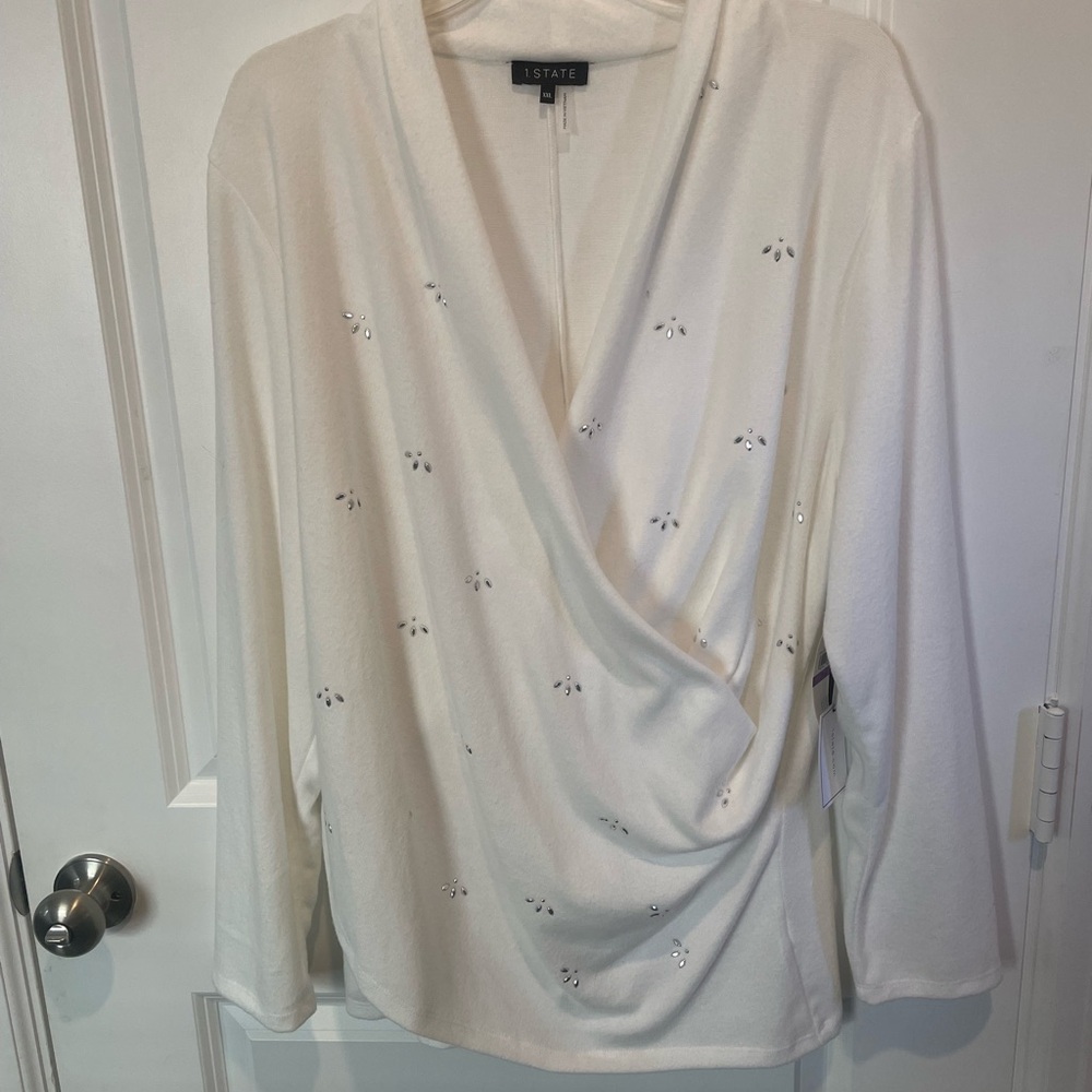 1.STATE White Wrap Top with Embellishments